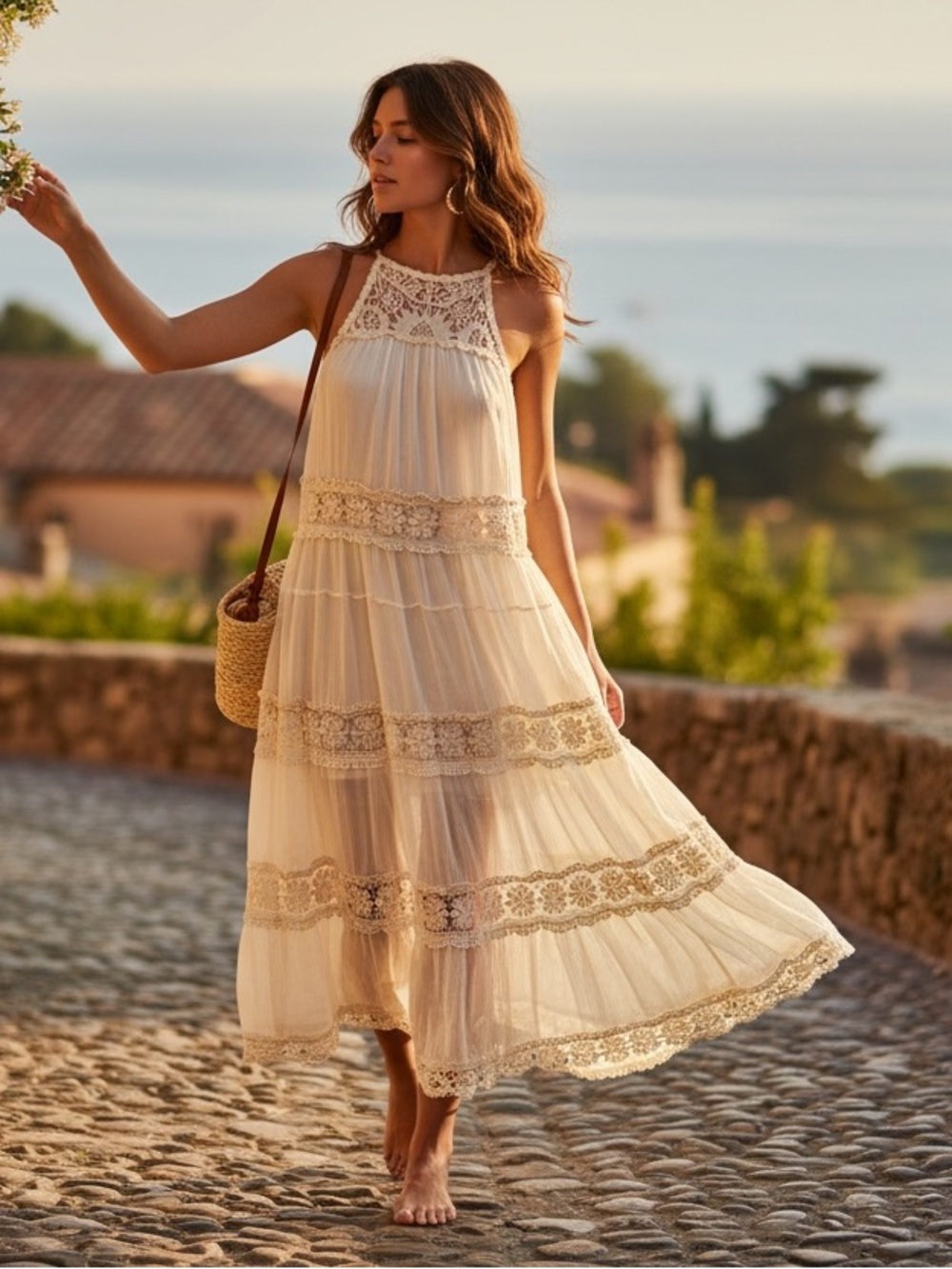 RAGA Cream Lace Tiered Maxi Dress